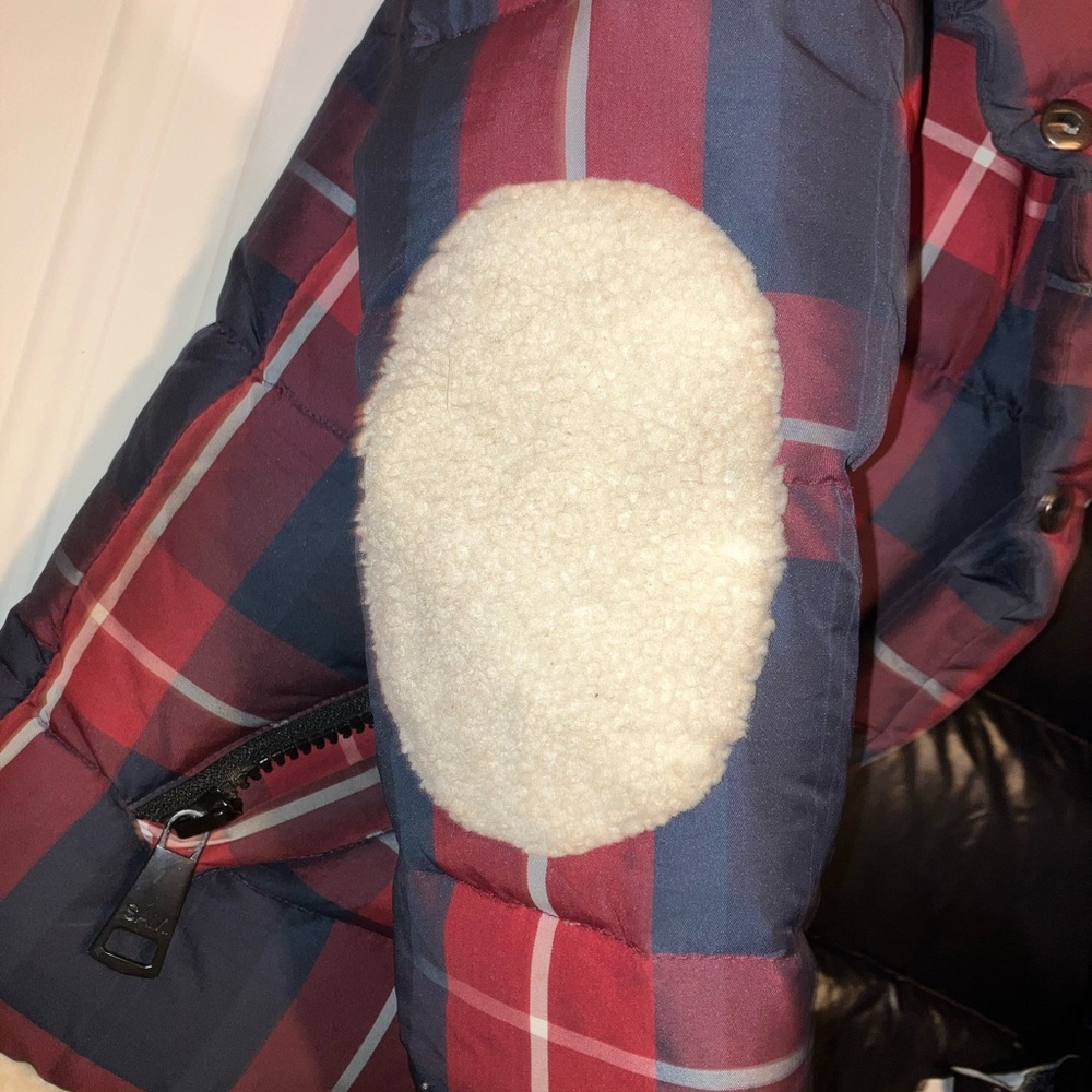 SAM Mackenzie Lamb Shearling Plaid Goose Down Jacket Red Blue Women's XS - Picture 4 of 11